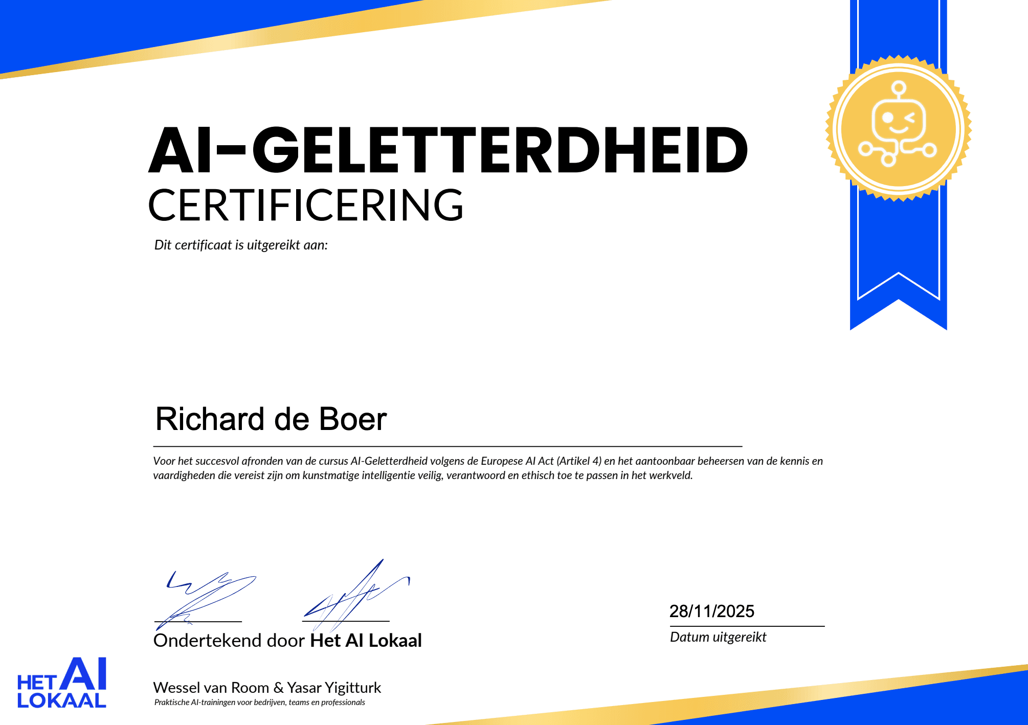 Certificaat AI-geletterdheid